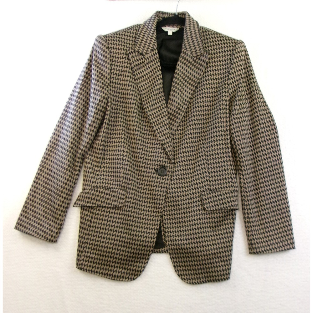 Max Studio London Womens Houndstooth Blazer Tan Black Single Button Jacket L